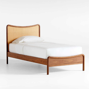 Base de Cama Moderna de Madera con Cabecero de Ratán, Tono Cálido, Muebles para el Hogar - Product Image 2