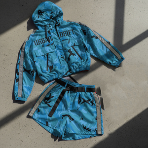Custom Two-Piece <b>Women's</b> Streetwear Track Suit Windbreaker Short <b>Jacket</b> Set 100% Cotton Breathable Patchwork Zip Nylon Polyester - Product Image 1