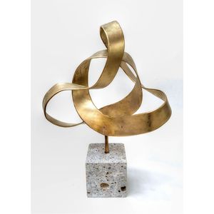 Escultura de Metal de Latón Hecha a Mano con Base de Piedra de Terrazo, Decoración de Mesa de Lujo, Adorno de Diseño Interior para Vestíbulo de Hotel - Product Image 1
