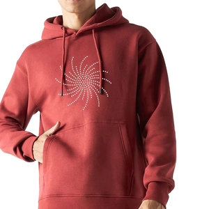 Winter Men's Custom Rhinestone Hoodie with Digital Printing 100% Cotton Fleece Oversized Fit - Product Image 1