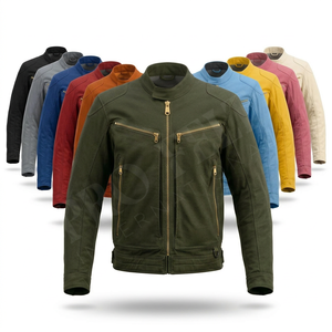 เสื้อแจ็คเก็ตมอเตอร์ไซค์ผ้าฝ้าย 100% ดีไซน์ทันสมัย พร้อมซิปสีทอง วัสดุผ้าแคนวาสทนทาน เสื้อผ้าลำลองเพื่อความปลอดภัยสำหรับขี่มอเตอร์ไซค์ - Product Image 1
