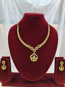 Indian 18K Gold Plated Brass Women's Trendy Lock Design Micro Insert Necklace <b>Set</b> Engagement Wedding Party Anniversary Jewelry - Product Image 2