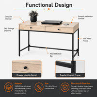Bureau d'ordinateur avec double tiroir de rangement, cadre en métal mélaminé, OEM ODM, pour la maison, le bureau, l'étude, poste de travail, bureau d'ordinateur, bureau de travail