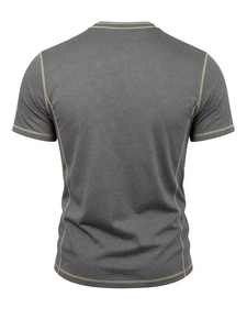 Men's Blue Regular Fit O-Neck T-Shirt Short Sleeve Knitted Eco-Friendly Raglan Sleeve 100% Cotton Casual Solid 240g Silk Screen - Product Image 5
