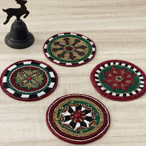 Handcrafted Embroidery Seed <b>Beads</b> <b>Coaster</b> Christmas Sparkling Seed <b>Beads</b> <b>Coaster</b> Embroidery Art For Christmas Use - Product Image 6