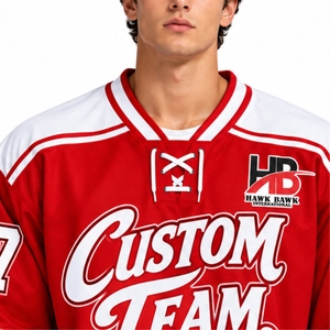 Custom <b>Men's</b> Ice Hockey Jersey <b>Long</b> <b>Sleeve</b> Sublimation OEM Quick Dry V-Neck <b>Long</b> <b>Sleeve</b> Red <b>White</b> Mesh Athletic Wear - Product Image 4