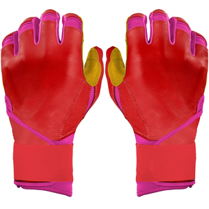 Gants de frappeur de baseball en cuir rouges à manches longues, gants de softball professionnels personnalisés pour hommes et femmes, OEM, ambidextres, respirants - Product Image 1
