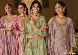 Heavy Chinon Embroidered Viscose Palazzo <b>Suit</b> Set for <b>Women</b> Wrinkle Free Quick Dry Designer Party <b>Wedding</b> Wear Readymade Salwar - Product Image 6