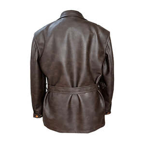 Veste en cuir à col montant avec double fermeture éclair, style quotidien, pour homme, en cuir épais, coupe décontractée, construction tissée, cuir teint - Product Image 2