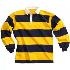 Camiseta de rugby de manga larga para hombre, estilo profesional, 100% algodón con rayas, fabricada por OEM, conjuntos de alta densidad (GSM) - Product Image 1