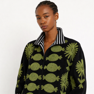 Boho Suzani Embroidered Quilted Knitted Velvet Eco-Friendly Breathable Reversible Cotton Windproof Bomber <b>Jacket</b> Letter Detail - Product Image 3