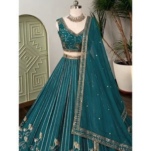 Robes de soirée élégantes pour femmes, lehenga choli en georgette brodée avec des étoiles, design de créateur - Product Image 2