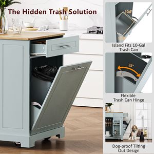Isola da Cucina con Presa di Corrente, Contenitore per Rifiuti, Armadietto con 5 Ruote e Scaffale Interno, Isole e Carrelli da Cucina Scanalati - Product Image 5