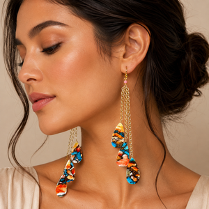 Boucles d'oreilles clous lisses en cuivre et turquoise, avec grappe de pierres précieuses taille poire, plaqué or 14K, bijoux de mode pour femme - Product Image 1