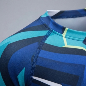 Men Long Sleeve Rash Guard Full Print Sublimation Quick Dry Polyester <b>Compression</b> <b>Shirt</b> Blue <b>White</b> Pattern Adult Sport Top - Product Image 4