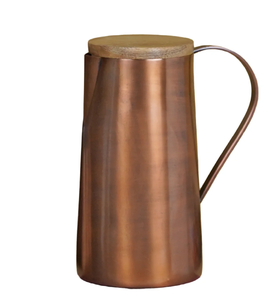 Carafe minimaliste en cuivre brossé mat, dotée d'un corps conique simple et d'un couvercle en bois plat, disponible au prix de gros. - Product Image 1