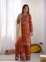 Tenue de soirée pour femme, haut et bas en rayonne de créateur, imprimé numérique, broderie à motifs, avec dupatta en coton Chanderi Khadi