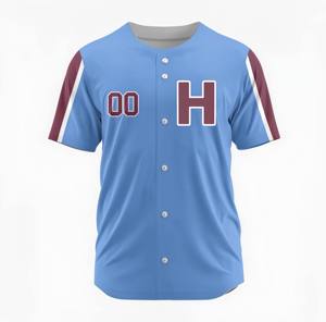 Camiseta de Béisbol Personalizada con Sublimación, Poliéster, Cuello Blanco y Azul, Números en Degradado Rojo, Manga Corta, Cierre de Botones - Product Image 2