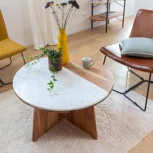 Table basse ronde Vandana Aston Vento en bois d'acacia et marbre - Product Image 2