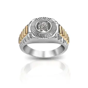 Cincin emas dua warna mendukung mahkota berlian cahaya yang mengesankan cincin teknologi pernikahan batu murni pesta