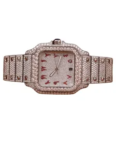 Montre de luxe en moissanite et diamants avec bracelet en or blanc pour homme, cadran arabe, idéale pour les mariages et les soirées. - Product Image 1
