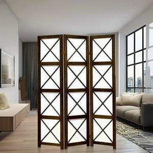 Marco de madera de pino de estilo moderno Divisor de habitación de tela no tejida Pantalla plegable de madera con función móvil Diseño artesanal de madera - Product Image 5