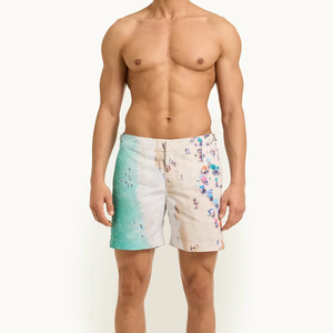 Short de bain imprimé scène de plage pour homme, taille mi-haute, fermeture boutonnée, séchage rapide, décontracté, 100 % polyester - Product Image 3