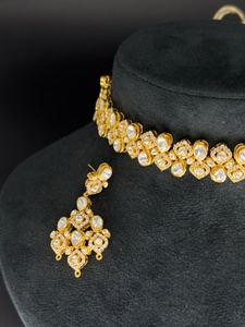 Luxury 24K Gold Plated Crystal <b>Choker</b> Necklace Women's Wedding Floral Design Prong Setting Round Brilliant Cut Stone Jewelry - Product Image 4