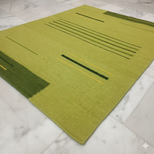 Alfombra Dhurrie de lana de estilo escandinavo | Patrón geométrico minimalista reversible para decoración del hogar - Product Image 4