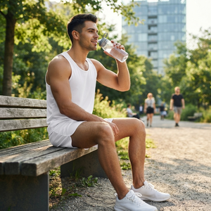 Men's White Solid Color Tank <b>Top</b> Set Crew Neck Sleeveless Quick Dry Sporty Summer Workout Shorts Athletic Wear - Product Image 3