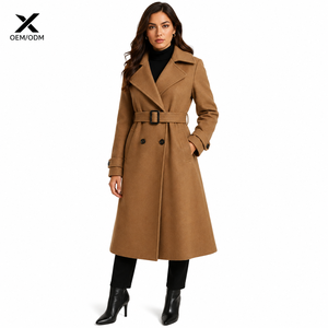X Custom OEM ODM Women's <b>Waterproof</b> Wool Trench <b>Coat</b> | Premium Spring/Fall Long <b>Coat</b> | Wool Blend Belted Overcoat From Pakistan - Product Image 1