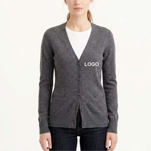 Women Knitted V-Neck <b>Cardigan</b> <b>Long</b> Sleeve Solid Color Casual Top <b>Button</b> Front Regular Fit All Seasons Wear Grey Color <b>Cardigans</b> - Product Image 1