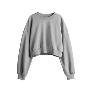 Sweat-shirt court tendance pour femme en polaire d'hiver, respirant, en coton, col rond, manches longues, imprimé graphique - Product Image 3