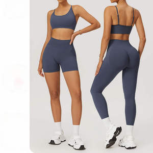 Ensemble de leggings de compression et soutien-gorge de sport pour femmes, sans couture, taille haute, pour la gym et l'entraînement, extensible dans quatre directions, logo personnalisé - Product Image 6