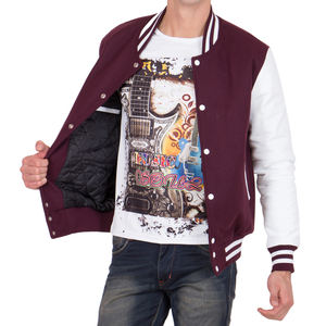 Chaqueta Bomber Varsity para Hombre, Estilo Letterman, Color Granate, Mangas Blancas, Estilo Casual de Béisbol Escolar, Moda Universitaria, Abrigo de Invierno - Product Image 2