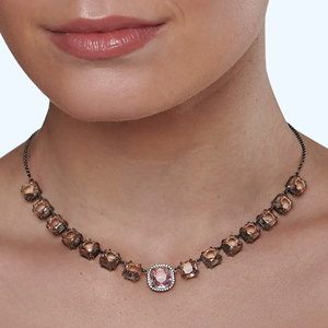 <b>Silver</b> Plated <b>Choker</b> Necklace With Cushion Cut Cubic Zirconia Stones Geometric Design For Women's Party Jewelry - Product Image 4
