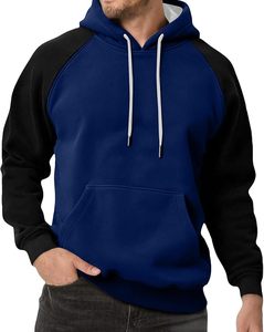 Sudadera con Capucha para Hombre, Manga Raglán, Color Sólido, Felpa, Estilo Casual Otoñal, Corte Regular, Tejido de Punto, Mangas Azules y Negras - Product Image 3