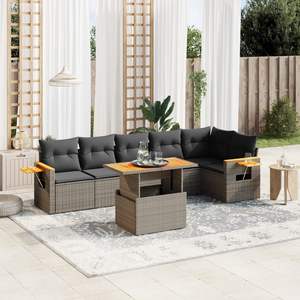 Conjunto de Sofás de Jardín de Ratán Moderno, 6 Plazas, Muebles de Mimbre para Exteriores, Diseño Contemporáneo, Color Gris - Product Image 3