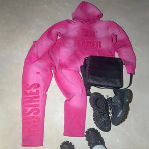 Custom Acid Wash Distressed Embroidered Patch Cropped <b>Hoodie</b> Flared Sweatpants Sweatsuit Set OEM ODM Wholesale - Product Image 2
