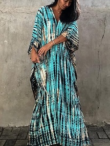 Vestido Maxi Boho Tie Dye con Cuello en V, Manga Tres Cuartos, Corte Holgado, Vestido Casual de Verano, Tejido Transpirable - Product Image 4