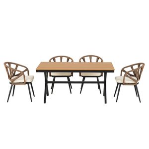 U_Style Contemporary Outdoor Garden Set PE Rattan Chairs and <b>Plastic</b> Wood <b>Table</b> for Gardens and Lawns - Product Image 1