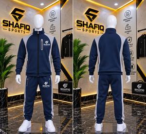 Shafiq Unisex Navy Blue Tracksuit Full Sleeve Zipper Sporty Casual Athletic Wear Solid Color Breathable 100% Cotton Material - Product Image 5