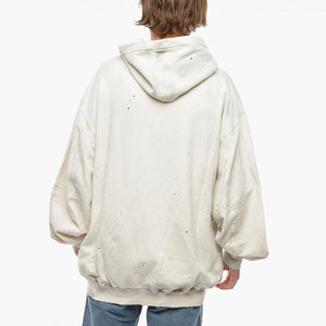 เสื้อฮู้ดดี้เฟรนช์เทอร์รี่ 500 กรัม สำหรับผู้ชาย พร้อมรอยขาดแบบดิสเทรส ตัดเย็บพิเศษแบบหนา สีซีดจางสไตล์ซันเฟด ทรงดรอปโชว์เดอร์ สไตล์ฤดูใบไม้ร่วง - Product Image 2