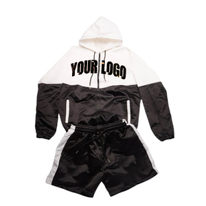 Veste coupe-vent unisexe légère en nylon avec capuche et fermeture éclair, imprimée, décontractée, pour l'extérieur, tenue d'été, ensemble court pour hommes et femmes - Product Image 4