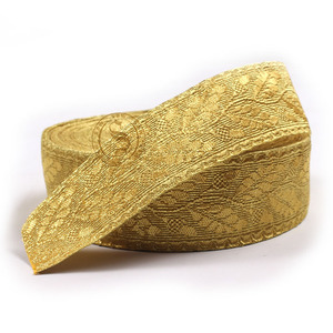 Bordure en dentelle Mylar dorée motif feuille de chêne, tresse fantaisie personnalisée pour accessoires d'uniformes, dentelle décorative - Product Image 1