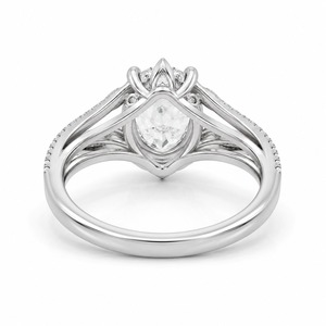 Anillo de compromiso de oro blanco macizo de 9K personalizado con diamante ovalado de laboratorio de 1, 2 o 3 quilates, diseño vintage de hoja con tallo dividido, joyería de boda - Product Image 6