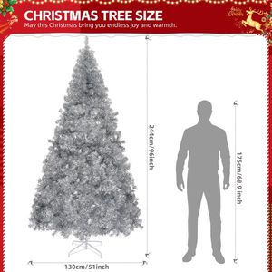 Albero di Natale Artificiale in Cedro Non Illuminato da 2,4 Metri con 1350 Punte di Rami e Robusto Supporto in Metallo Argento, Materiale PET - Product Image 6