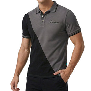 Camiseta Polo Deportiva para Hombre, Corte Atlético, Logotipo Personalizado, Bloques de Color Diagonales, Venta al Por Mayor, Transpirable, Manga Corta, Casual - Product Image 1