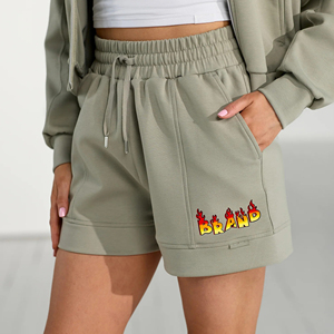 High Quality Women's 100% Cotton Quarter Length Solid Color Custom Printed Shorts Button High Waist Elastic Waist Hip Hop Style - Product Image 1