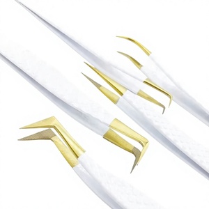 ชุดแหนบต่อขนตาปลายทองคำ 5 แบบ และแหนบปลายเคลือบผงสีขาว พร้อมด้ามจับเพชร - Product Image 3